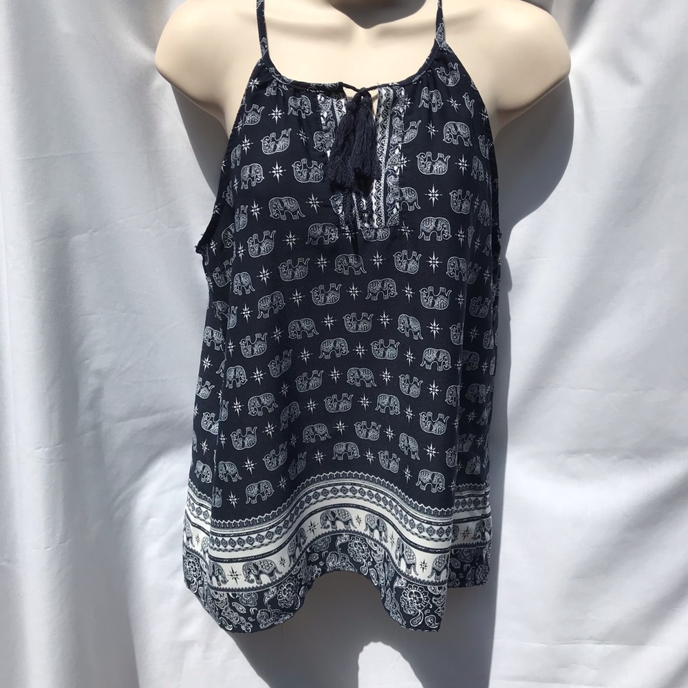Bleuh Ciel Sleeveless Boho Elephant 🐘 Top - Navy